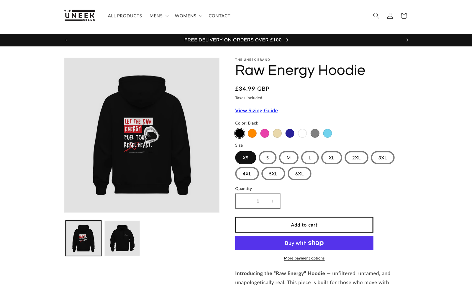 Clothing product page design