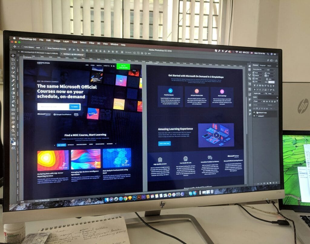 Web design being showed on a computer screen.